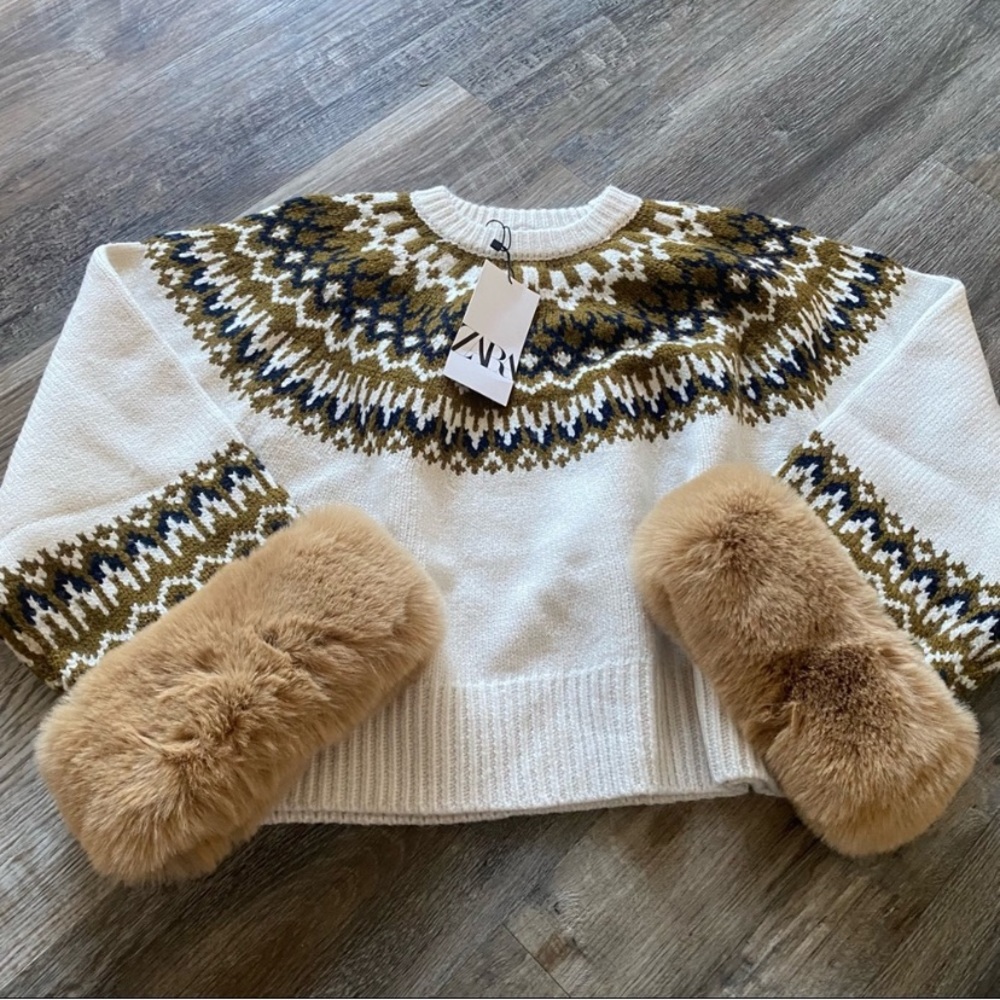 GORGEOUS ZARA NWT Jacquard Faux Fur Sweater - Picture 15 of 16